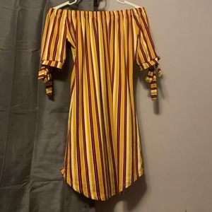 off shoulder striped dress